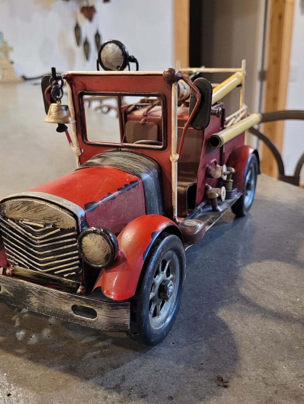Red Fire Truck Retro Style Metal Handcrafted - Picture 3 of 13